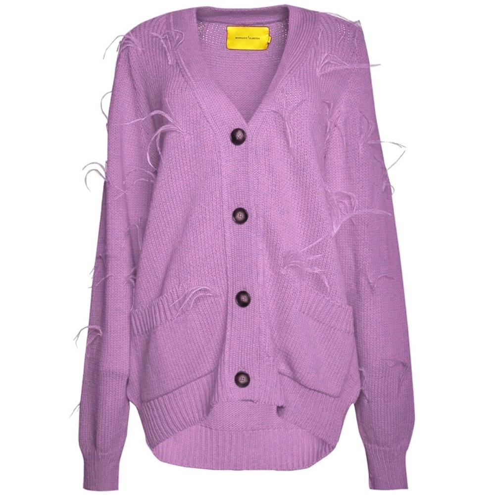 Marques Almeida LILAC COLOR Oversized Feather-embellished Cotton Cardigan